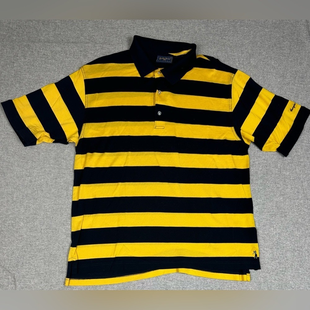 Bobby Jones Players Polo Shirt Georgia Tech Mens Large Black Yellow Stripe Golf - Picture 2 of 9